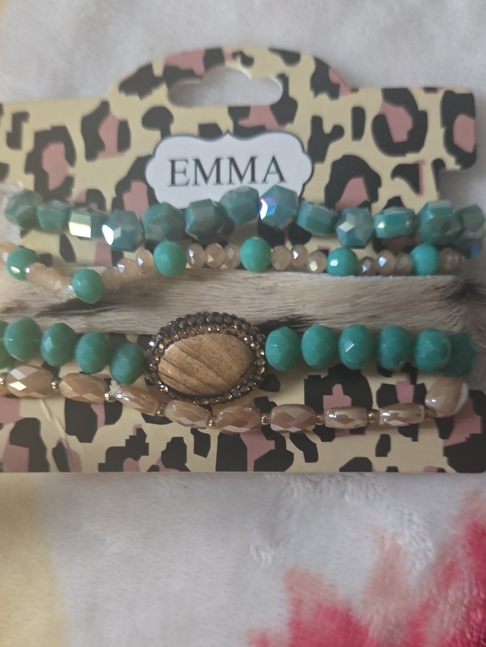 EMMA Western Vibes Hair On Hide Turquoise and Gold Beaded Bracelet Set Of 5